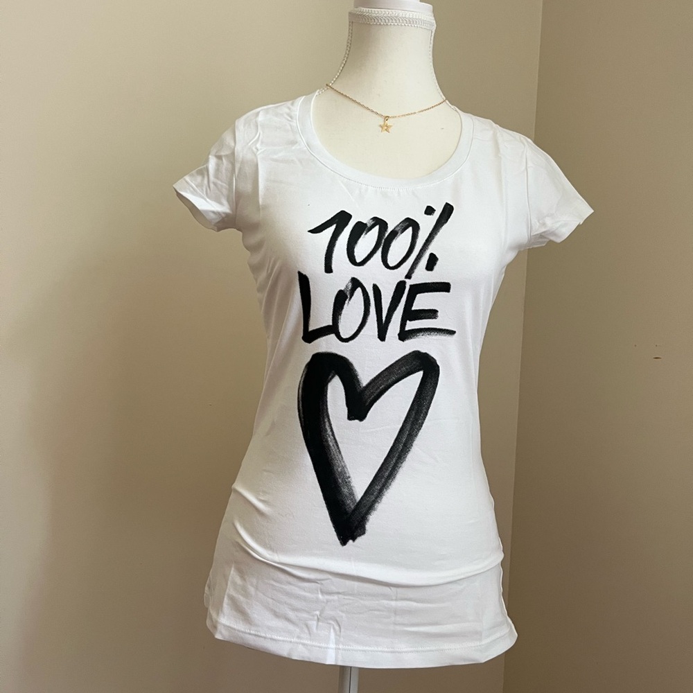 Fiorucci White Fitted Graphic Tee Cap Sleeve